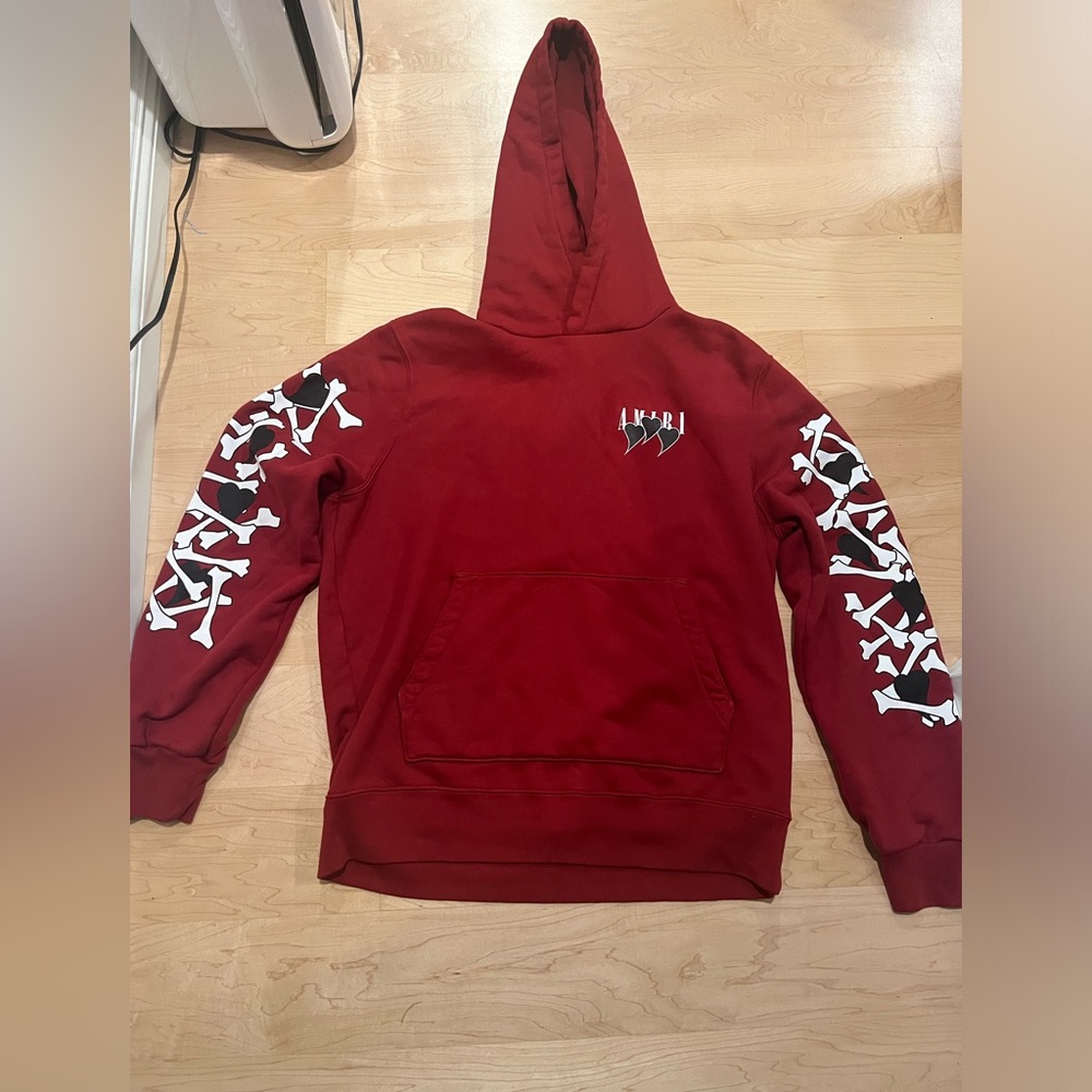 Red three hearts bones amiri hoodie